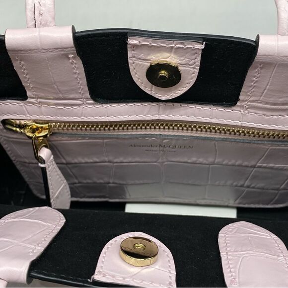 Alexander McQueen Croc Embossed Leather Mini Satchel Pink - Picture 6 of 11